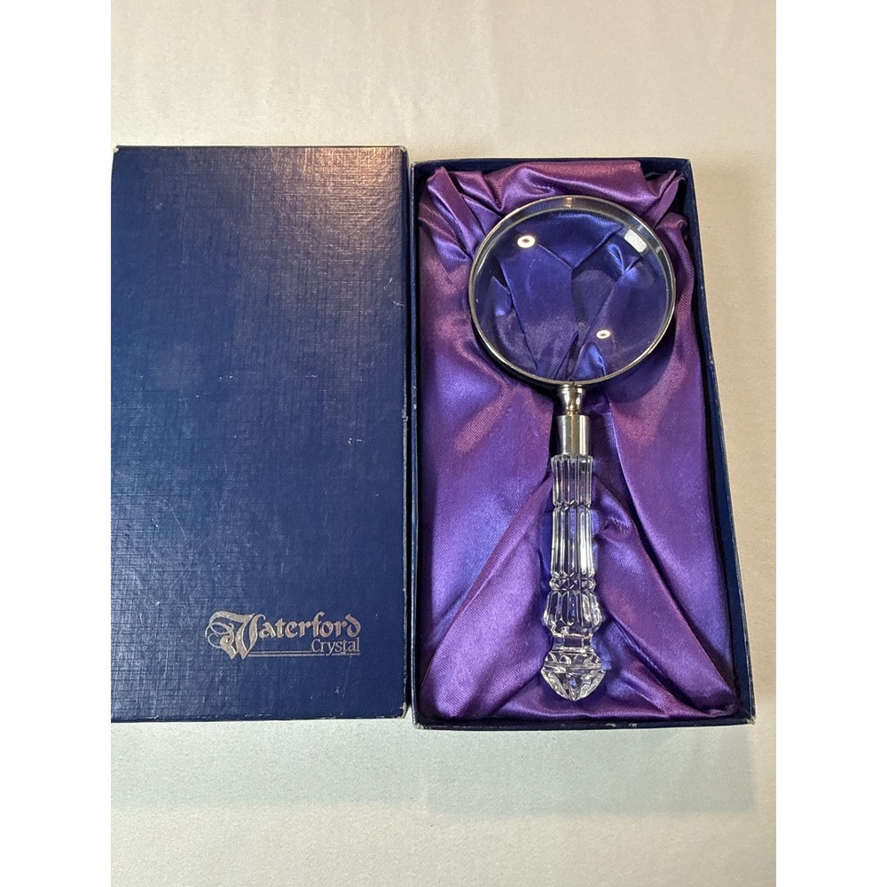 Waterford Crystal Magnifying Glass Cut Crystal Handle Silver Tone Ireland Boxed